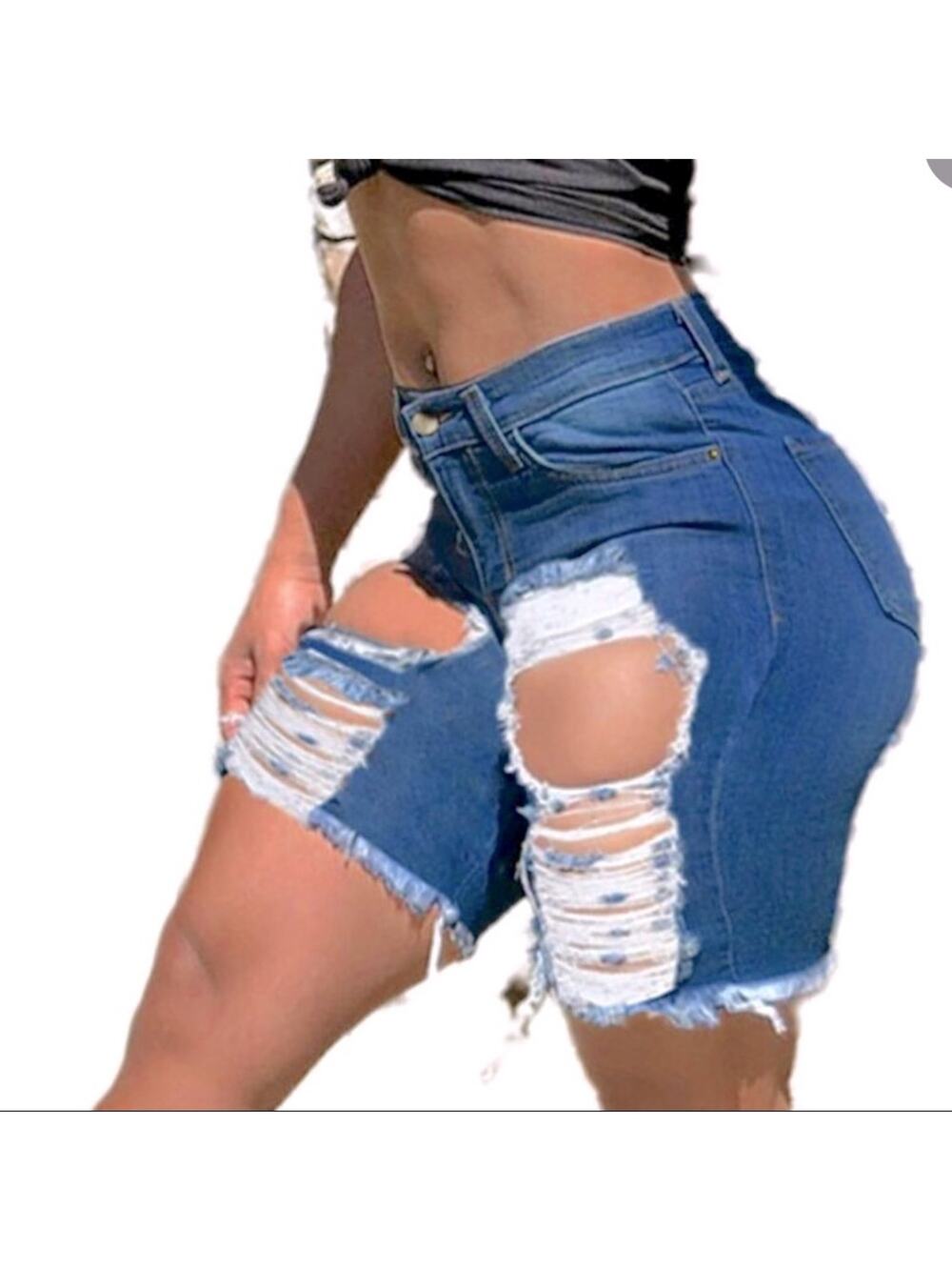 Denim Blvd Los Angeles blue distressed Jean shorts size small